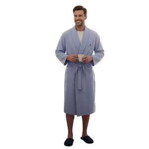 Polo Ralph Lauren Blue Checkered 100% Cotton Shawl Collar Robe Pockets Size S/M